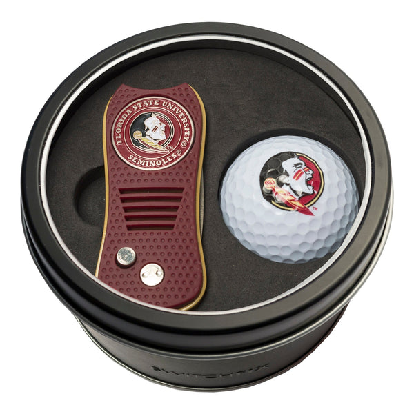 Florida State Switchblade Divot Tool + Golf Ball Tin Gift Set