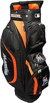 Team Golf MLB Miami Marlins, Lightweight, 8-way Top with Integrated Handle, 6 Zippered Pockets, Padded Strap, Towel Ring, Umbrella Holder & Removable Rain Hood