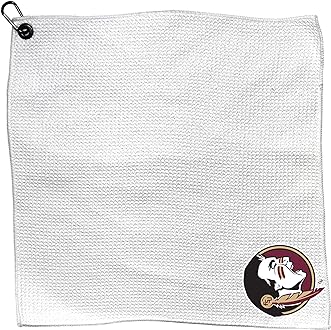 Team Golf NCAA NCAA Microfiber Towel - 15" X 15" (White) with Carabiner Clip, Premium Microfiber with Deep Waffle Pockets- Superior Water Absorption and Quick Dry Golf Cleaning Towel