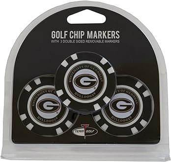 Team Golf NCAA Georgia Bulldogs 3 Pack Golf Chip Ball Markers, Poker Chip Size with Pop Out Smaller Double-Sided Enamel Markers