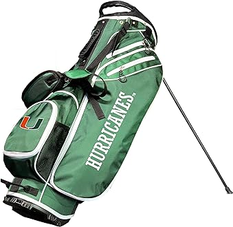 Team Golf NCAA Miami Birdie Stand Golf Bag, Lightweight, 14-Way Club Divider, Spring Action Stand, Insulated Cooler Pocket, Velcro Glove and Umbrella Holder & Padded Handles